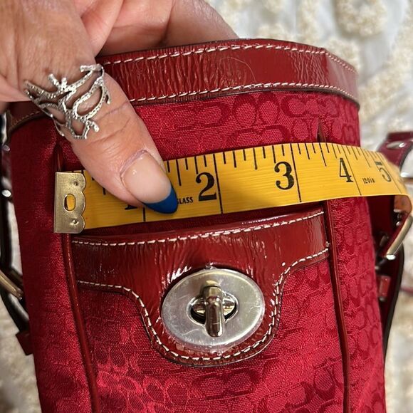 Coach Galaxy Tote Signature Canvas Red Silver Hardware Bag Purse - Picture 12 of 15